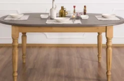 Casa Padrino Landhausstil Esstisch Grau / Hellbraun 180 x 120 x H. 78 cm - Ovaler massivholz Küchentisch mit Eichenholz Tischplatte