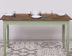 Casa Padrino Landhausstil Esstisch Dunkelbraun / Grün 140 x 70 x H. 78 cm - Massivholz Küchentisch - Landhausstil Esszimmer Möbel