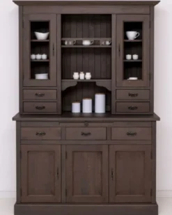 Casa Padrino Landhausstil Esszimmerschrank Dunkelbraun 138 x 50 x H. 197 cm - Massivholz Küchenschrank - Esszimmer Möbel im Landhausstil - Landhausstil Esszimmer Einrichtung