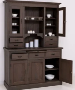 Casa Padrino Landhausstil Esszimmerschrank Dunkelbraun 138 x 50 x H. 197 cm - Massivholz Küchenschrank - Esszimmer Möbel im Landhausstil - Landhausstil Esszimmer Einrichtung
