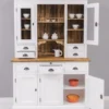 Casa Padrino Landhausstil Esszimmerschrank Weiß / Braun 137 x 50 x H. 197 cm - Massivholz Küchenschrank - Esszimmer Möbel im Landhausstil - Landhausstil Esszimmer Einrichtung