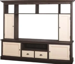 Casa Padrino Landhausstil Fernsehschrank Dunkelbraun / Beige 207 x 46 x H. 166 cm - Massivholz TV Schrank - Wohnzimmerschrank - Landhausstil Wohnzimmermöbel