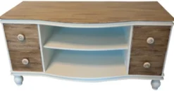 Casa Padrino Landhausstil Fernsehschrank TV-Kommode in Weiß und Braun 90 x 40 x H. 45 cm - Handgefertigter Wohnzimmer TV Schrank