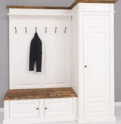 Casa Padrino Landhausstil Garderobenschrank Weiß / Braun 205 x 65 x H. 210 cm - Massivholz Garderobe - Flur Schrank - Garderoben Möbel - Massivholz Möbel - Landhausstil Möbel