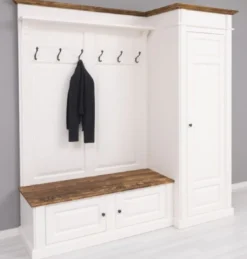 Casa Padrino Landhausstil Garderobenschrank Weiß / Braun 205 x 65 x H. 210 cm - Massivholz Garderobe - Flur Schrank - Garderoben Möbel - Massivholz Möbel - Landhausstil Möbel