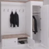 Casa Padrino Landhausstil Garderobenschrank Weiß / Naturfarben 205 x 65 x H. 210 cm - Massivholz Garderobe - Flur Schrank - Flurmöbel - Garderoben Möbel - Massivholz Möbel - Landhausstil Möbel