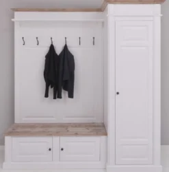 Casa Padrino Landhausstil Garderobenschrank Weiß / Naturfarben 205 x 65 x H. 210 cm - Massivholz Garderobe - Flur Schrank - Flurmöbel - Garderoben Möbel - Massivholz Möbel - Landhausstil Möbel