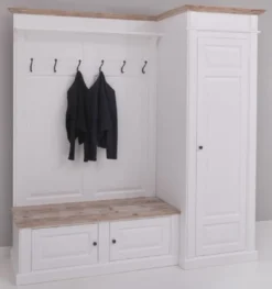 Casa Padrino Landhausstil Garderobenschrank Weiß / Naturfarben 205 x 65 x H. 210 cm - Massivholz Garderobe - Flur Schrank - Flurmöbel - Garderoben Möbel - Massivholz Möbel - Landhausstil Möbel