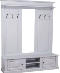 Casa Padrino Landhausstil Garderobe Grau 180 x 41 x H. 210 cm - Massivholz Garderobenschrank mit Spiegel - Landhausstil Garderobenmöbel