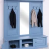 Casa Padrino Landhausstil Garderobe Hellblau 180 x 41 x H. 210 cm - Massivholz Garderobenschrank mit Spiegel - Massivholz Garderobenmöbel - Landhausstil Garderobenmöbel
