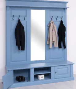 Casa Padrino Landhausstil Garderobe Hellblau 180 x 41 x H. 210 cm - Massivholz Garderobenschrank mit Spiegel - Massivholz Garderobenmöbel - Landhausstil Garderobenmöbel