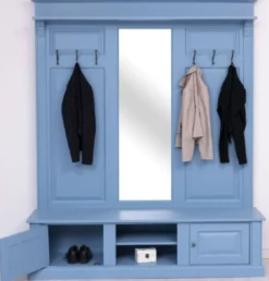 Casa Padrino Landhausstil Garderobe Hellblau 180 x 41 x H. 210 cm - Massivholz Garderobenschrank mit Spiegel - Massivholz Garderobenmöbel - Landhausstil Garderobenmöbel