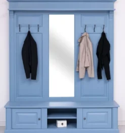 Casa Padrino Landhausstil Garderobe Hellblau 180 x 41 x H. 210 cm - Massivholz Garderobenschrank mit Spiegel - Massivholz Garderobenmöbel - Landhausstil Garderobenmöbel