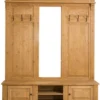 Casa Padrino Landhausstil Garderobe Naturfarben 180 x 41 x H. 210 cm - Massivholz Garderobenschrank mit Spiegel - Landhausstil Garderobenmöbel
