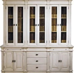 Casa Padrino Landhausstil Küchenschrank Antik Weiß / Braun 225 x 53 x H. 230 cm - 2 Teiliger Küchenschrank mit 10 Türen und 3 Schubladen