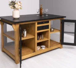 Casa Padrino Landhausstil Kücheninsel Schwarz / Naturfarben 150 x 90 x H. 90 cm - Massivholz Küchenschrank - Landhausstil Massivholz Küchen Möbel - Massivholz Esszimmer Möbel im Landhausstil