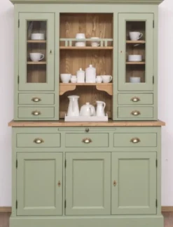Casa Padrino Landhausstil Küchenschrank Grün / Braun 137 x 50 x H. 197 cm - 2 Teiliger Küchenschrank mit 5 Türen und 7 Schubladen - Landhausstil Küchenmöbel