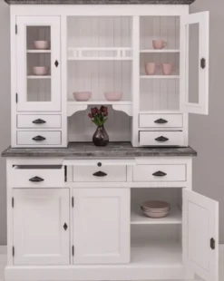 Casa Padrino Landhausstil Küchenschrank Weiß / Dunkelgrau 138 x 50 x H. 197 cm - 2 Teiliger Küchenschrank mit 5 Türen und 7 Schubladen - Landhausstil Küchenmöbel