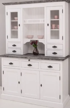 Casa Padrino Landhausstil Küchenschrank Weiß / Dunkelgrau 138 x 50 x H. 197 cm - 2 Teiliger Küchenschrank mit 5 Türen und 7 Schubladen - Landhausstil Küchenmöbel