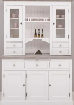 Casa Padrino Landhausstil Küchenschrank Weiß / Grau 138 x 50 x H. 197 cm - 2 Teiliger Küchenschrank mit 5 Türen und 7 Schubladen - Landhausstil Küchenmöbel