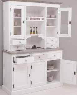 Casa Padrino Landhausstil Küchenschrank Weiß / Grau 138 x 50 x H. 197 cm - 2 Teiliger Küchenschrank mit 5 Türen und 7 Schubladen - Landhausstil Küchenmöbel