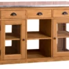 Casa Padrino Landhausstil Kücheninsel mit zerzinkter Arbeitsplatte Naturfarben / Silber 135 x 65 x H. 90 cm - Landhausstil Küchenschrank mit 4 Glastüren und 6 Schubladen