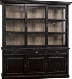 Casa Padrino Landhausstil Küchenschrank Antik Schwarz / Braun 206 x 53 x H. 219 cm - 2 Teiliger Küchenschrank mit 6 Schiebetüren und 3 Schubladen