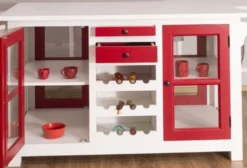 Casa Padrino Landhausstil Kücheninsel Weiß / Rot 150 x 90 x H. 90 cm - Massivholz Küchenschrank mit 4 Glastüren und 4 Schubladen - Landhausstil Küchenmöbel