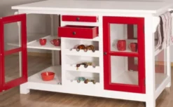 Casa Padrino Landhausstil Kücheninsel Weiß / Rot 150 x 90 x H. 90 cm - Massivholz Küchenschrank mit 4 Glastüren und 4 Schubladen - Landhausstil Küchenmöbel