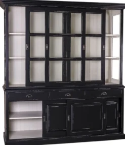 Casa Padrino Landhausstil Küchenschrank Antik Schwarz / Weiß 206 x 53 x H. 219 cm - 2 Teiliger Küchenschrank mit 6 Schiebetüren und 3 Schubladen