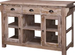 Casa Padrino Landhausstil Kücheninsel Naturfarben 135 x 65 x H. 90 cm - Landhausstil Küchenschrank mit 4 Glastüren und 6 Schubladen