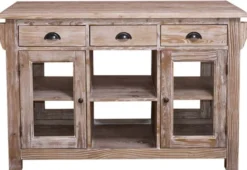 Casa Padrino Landhausstil Kücheninsel Naturfarben 135 x 65 x H. 90 cm - Landhausstil Küchenschrank mit 4 Glastüren und 6 Schubladen