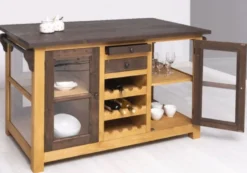 Casa Padrino Landhausstil Kücheninsel Braun / Naturfarben 150 x 90 x H. 90 cm - Massivholz Küchenschrank - Landhausstil Massivholz Küchen Möbel - Massivholz Esszimmer Möbel im Landhausstil