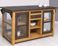 Casa Padrino Landhausstil Kücheninsel Braun / Naturfarben 150 x 90 x H. 90 cm - Massivholz Küchenschrank - Landhausstil Massivholz Küchen Möbel - Massivholz Esszimmer Möbel im Landhausstil
