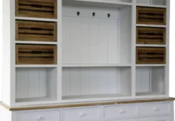 Casa Padrino Landhausstil Küchenschrank Antik Weiß / Naturfarben 160 x 43 x H. 218 cm - Massiver Küchenschrank