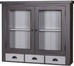 Casa Padrino Landhausstil Küchenhängeschrank Antik Grau / Hellgrau 192 x 31 x H. 65 cm - Landhausstil Küchenschrank mit 2 Glastüren und 3 Schubladen
