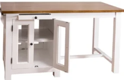 Casa Padrino Landhausstil Kücheninsel mit 4 Glastüren und 2 Schubladen Weiß / Dunkelbraun 150 x 85 x H. 80 cm - Landhausstil Küchenmöbel