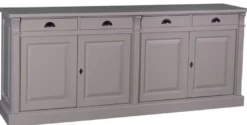 Casa Padrino Landhausstil Küchenschrank mit 4 Türen und 4 Schubladen Grau 219 x 51 x H. 90 cm - Massivholz Schrank - Landhausstil Möbel