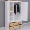 Casa Padrino Landhausstil Kleiderschrank Weiß / Naturfarben 121 x H. 197 cm - Schlafzimmer Möbel