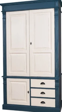 Casa Padrino Landhausstil Kleiderschrank Antik Blau / Antik Cremefarben 120 x 59 x H. 210 cm - Massivholz Schlafzimmerschrank mit 3 Türen und 3 Schubladen - Landhausstil Schlafzimmermöbel