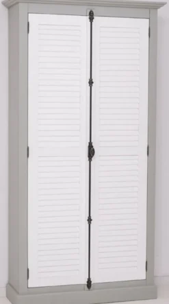 Casa Padrino Landhausstil Kleiderschrank Grau / Weiß 109 x 40 x H. 210 cm - Massivholz Schlafzimmerschrank mit 2 Türen - Landhausstil Schlafzimmer Möbel - Massivholz Möbel im Landhausstil