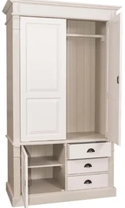 Casa Padrino Landhausstil Kleiderschrank Beige / Creme 120 x 59 x H. 210 cm - Massivholz Schlafzimmerschrank mit 3 Türen und 3 Schubladen - Landhausstil Schlafzimmermöbel