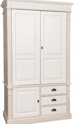 Casa Padrino Landhausstil Kleiderschrank Beige / Creme 120 x 59 x H. 210 cm - Massivholz Schlafzimmerschrank mit 3 Türen und 3 Schubladen - Landhausstil Schlafzimmermöbel