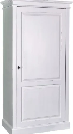 Casa Padrino Landhausstil Kleiderschrank Antik Weiß 100 x 67 x H. 200 cm - Massivholz Schlafzimmerschrank mit Tür - Landhausstil Schlafzimmermöbel