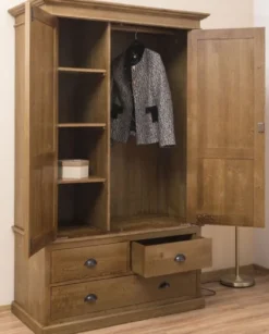 Casa Padrino Landhausstil Kleiderschrank Braun 121 x 59 x H. 197 cm - Massivholz Schlafzimmerschrank mit 2 Türen und 3 Schubladen - Landhausstil Schlafzimmer Möbel