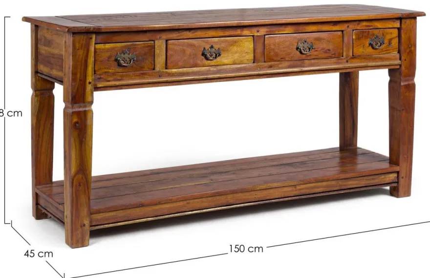 Casa Padrino Landhausstil Konsole Braun / Naturfarben 150 x 45 x H. 78 cm - Rustikaler Massivholz Konsolentisch mit 4 Schubladen - Rustikale Möbel - Massivholz Möbel - Landhausstil Möbel