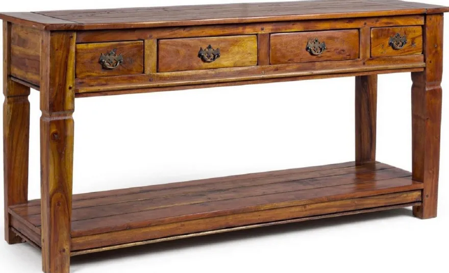 Casa Padrino Landhausstil Konsole Braun / Naturfarben 150 x 45 x H. 78 cm - Rustikaler Massivholz Konsolentisch mit 4 Schubladen - Rustikale Möbel - Massivholz Möbel - Landhausstil Möbel