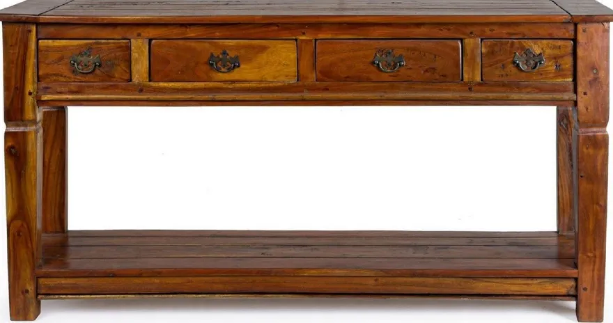 Casa Padrino Landhausstil Konsole Braun / Naturfarben 150 x 45 x H. 78 cm - Rustikaler Massivholz Konsolentisch mit 4 Schubladen - Rustikale Möbel - Massivholz Möbel - Landhausstil Möbel