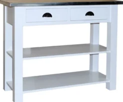 Casa Padrino Landhausstil Konsole mit 2 Schubladen Weiß / Silber 110 x 45 x H. 89 cm - Konsolentisch mit verzinkter Platte