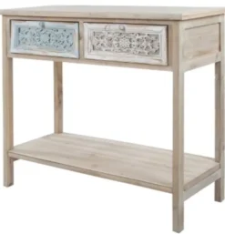 Casa Padrino Landhausstil Konsole Antik Weiß / Naturfarben 85 x 37 x H. 77 cm - Handgefertigter Shabby Chic Konsolentisch mit 2 Schubladen